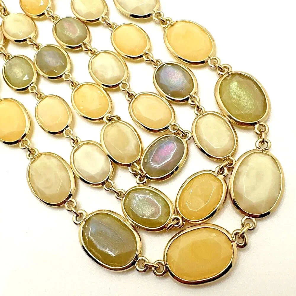 TALBOTS Multi Strand Statement Necklace Cream Beige Yellow Gold Tone 17-20
